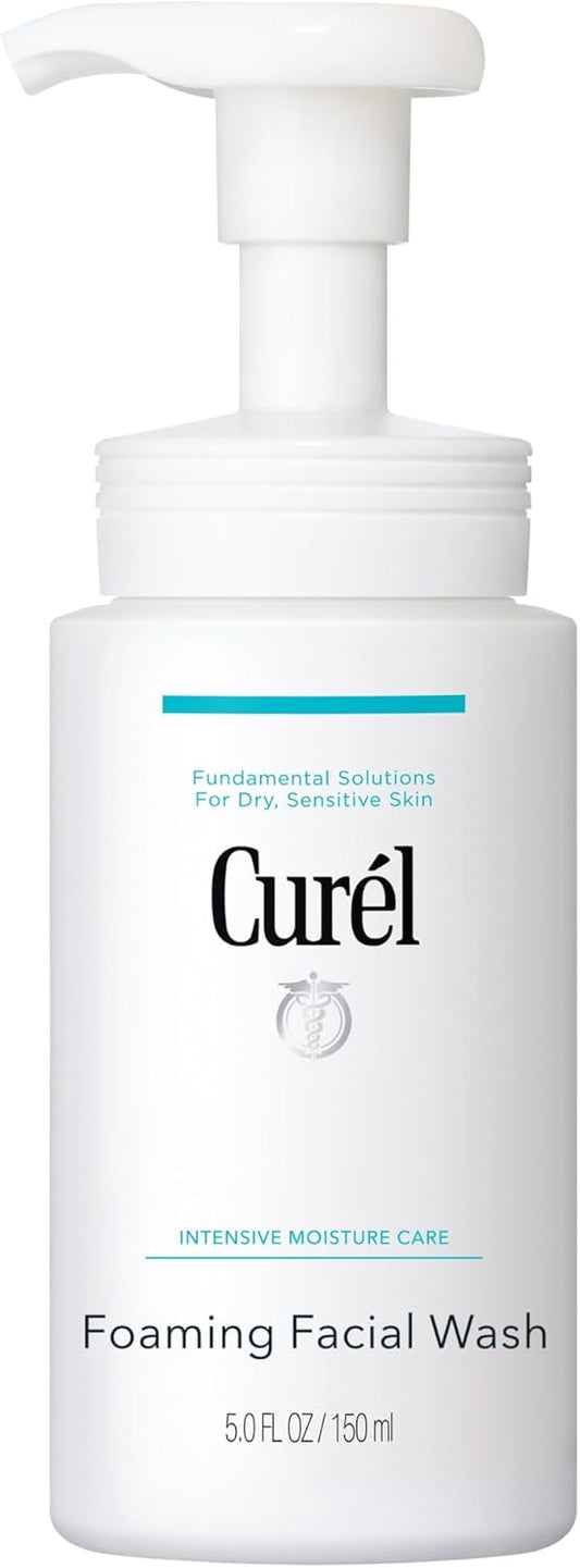 Curél Foaming Daily Face Wash for Sensitive-Skin, Hydrating Facial Cleanser for Dry Skin, pH-Balanced and Fragrance-Free, 5 Oz